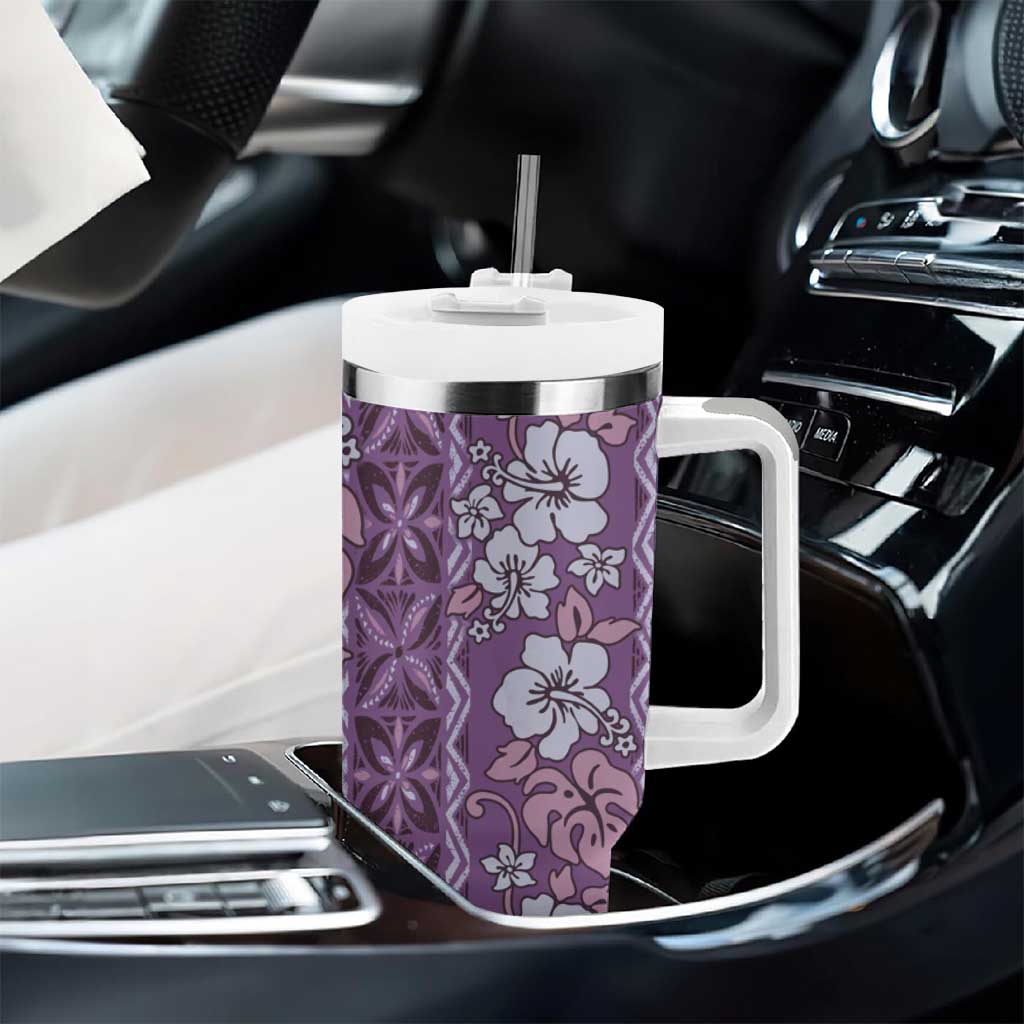 Hawaii Vintage Violet Hibiscus Tapa Pattern Tumbler With Handle LT05 - Polynesian Pride