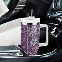 Hawaii Vintage Violet Hibiscus Tapa Pattern Tumbler With Handle LT05 - Polynesian Pride