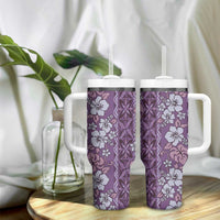 Hawaii Vintage Violet Hibiscus Tapa Pattern Tumbler With Handle LT05 - Polynesian Pride