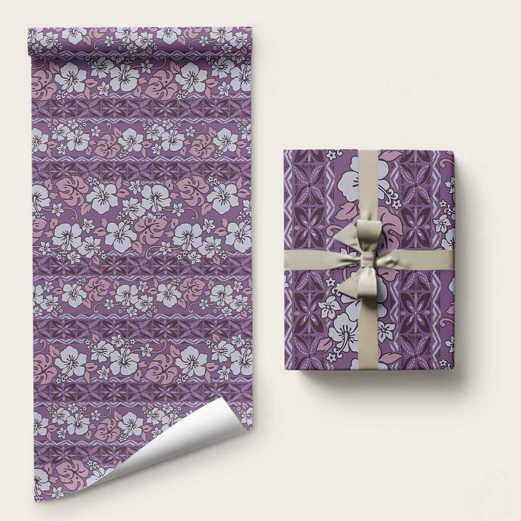 Hawaii Vintage Violet Hibiscus Tapa Pattern Wrapping Paper LT05 58" × 23" Violet - Polynesian Pride