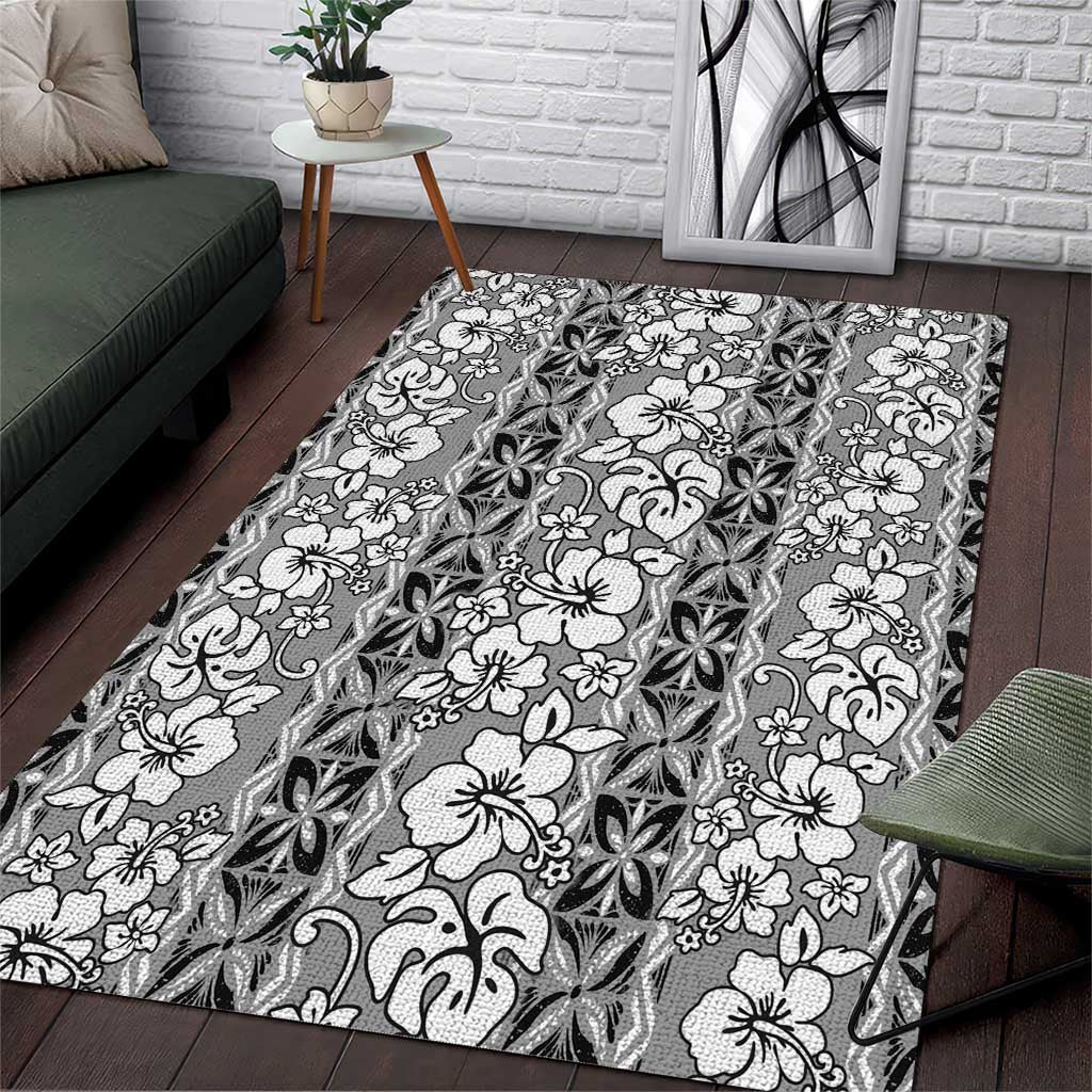 Hawaii Vintage Gray Hibiscus Tapa Pattern Area Rug