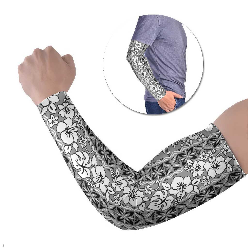 Hawaii Vintage Gray Hibiscus Tapa Pattern Arm Sleeves LT05 Set of 2 Gray - Polynesian Pride
