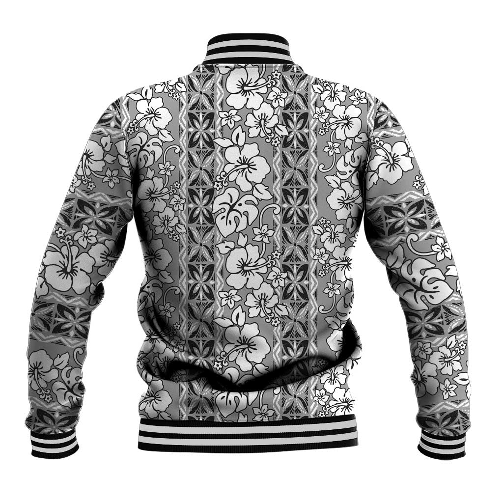 Hawaii Vintage Gray Hibiscus Tapa Pattern Baseball Jacket LT05 - Polynesian Pride