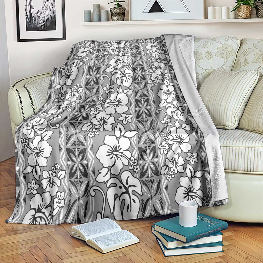 Hawaii Vintage Gray Hibiscus Tapa Pattern Blanket LT05 Gray - Polynesian Pride