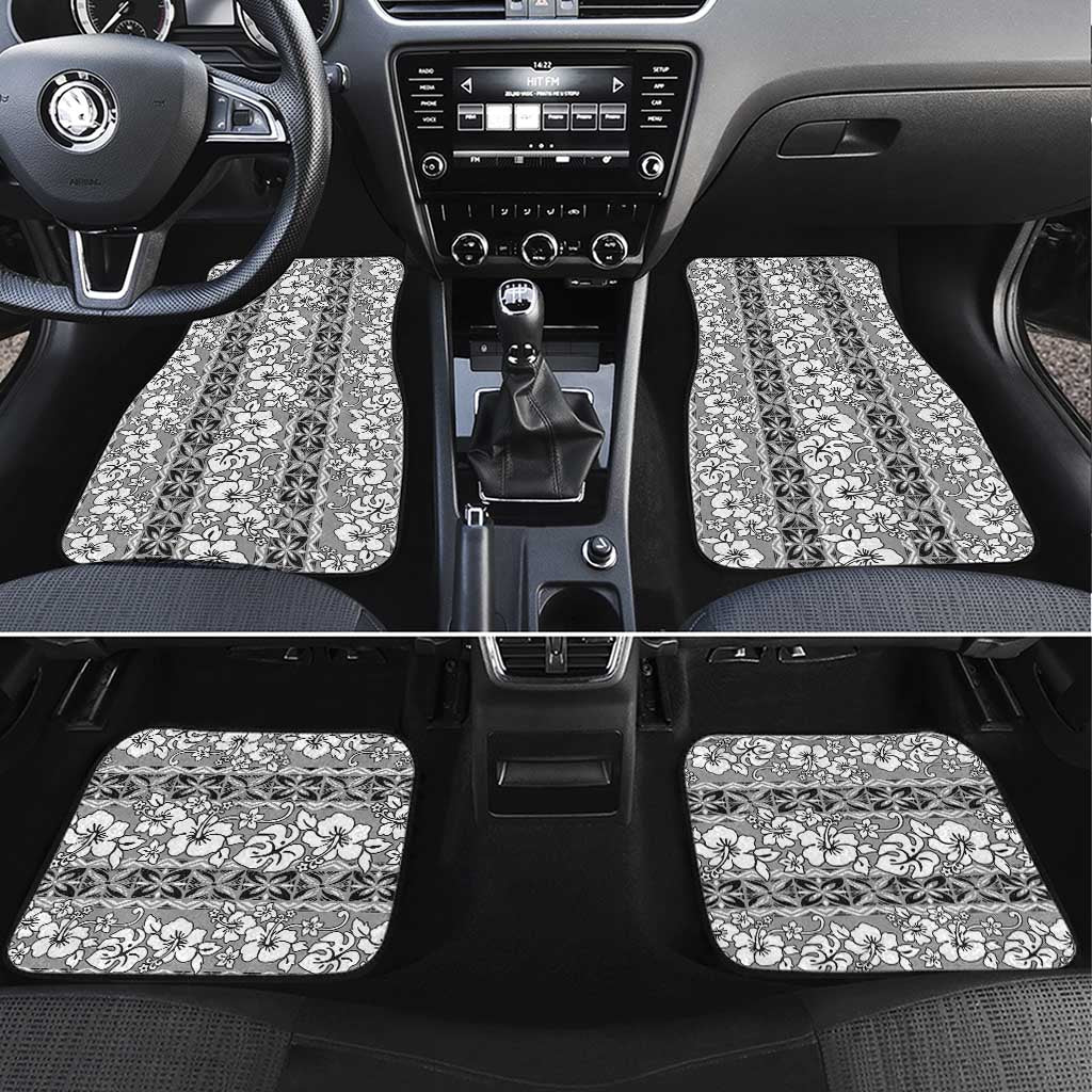 Hawaii Vintage Gray Hibiscus Tapa Pattern Car Mats LT05 Set 4pcs Gray - Polynesian Pride