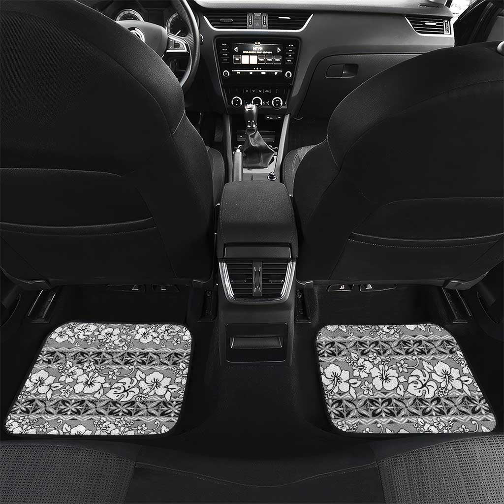 Hawaii Vintage Gray Hibiscus Tapa Pattern Car Mats LT05 Set 2pcs - Back Gray - Polynesian Pride