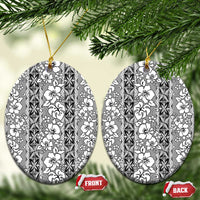 Hawaii Vintage Gray Hibiscus Tapa Pattern Ceramic Ornament LT05 Oval Gray - Polynesian Pride