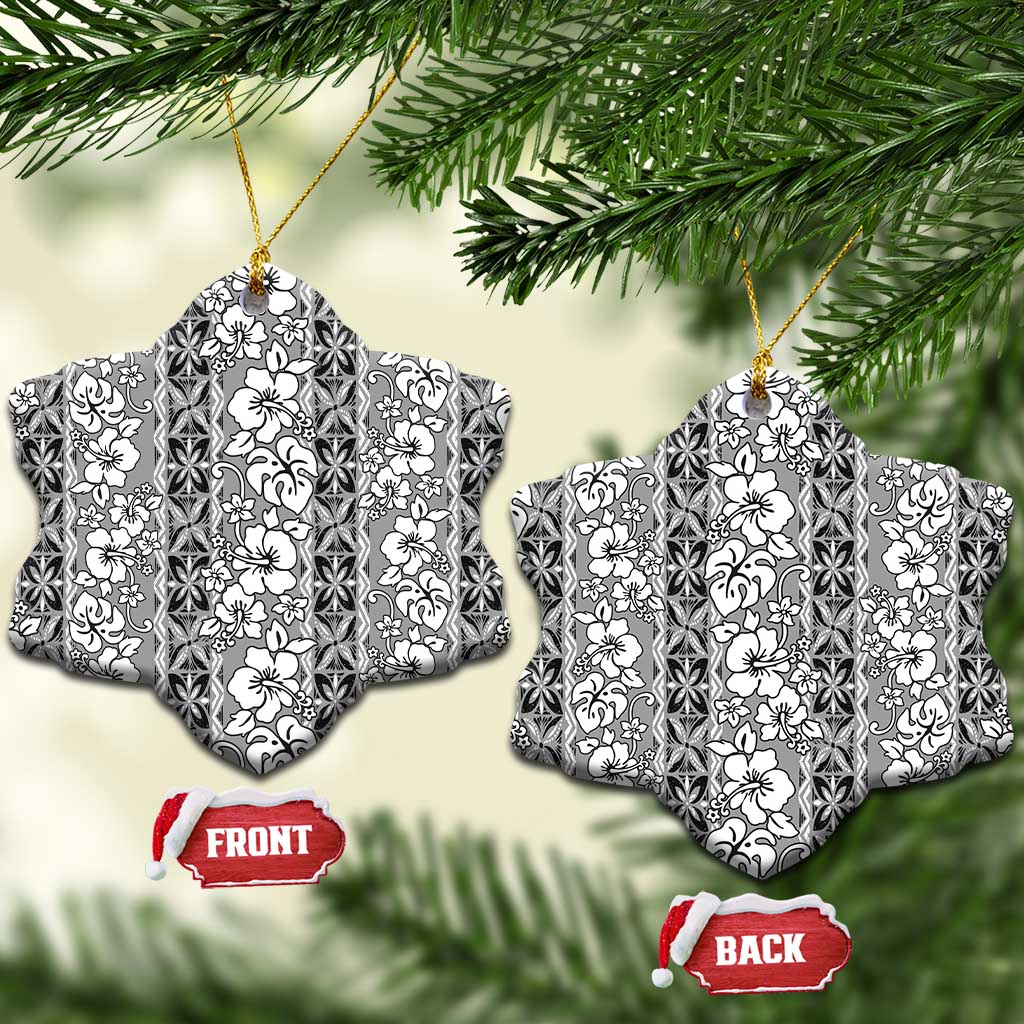 Hawaii Vintage Gray Hibiscus Tapa Pattern Ceramic Ornament LT05 Snow Flake Gray - Polynesian Pride