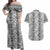 Hawaii Vintage Gray Hibiscus Tapa Pattern Couples Matching Off Shoulder Maxi Dress and Hawaiian Shirt