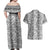 Hawaii Vintage Gray Hibiscus Tapa Pattern Couples Matching Off Shoulder Maxi Dress and Hawaiian Shirt