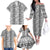 Hawaii Vintage Gray Hibiscus Tapa Pattern Family Matching Off The Shoulder Long Sleeve Dress and Hawaiian Shirt