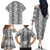 Hawaii Vintage Gray Hibiscus Tapa Pattern Family Matching Off The Shoulder Long Sleeve Dress and Hawaiian Shirt