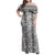 Hawaii Vintage Gray Hibiscus Tapa Pattern Family Matching Off Shoulder Maxi Dress and Hawaiian Shirt