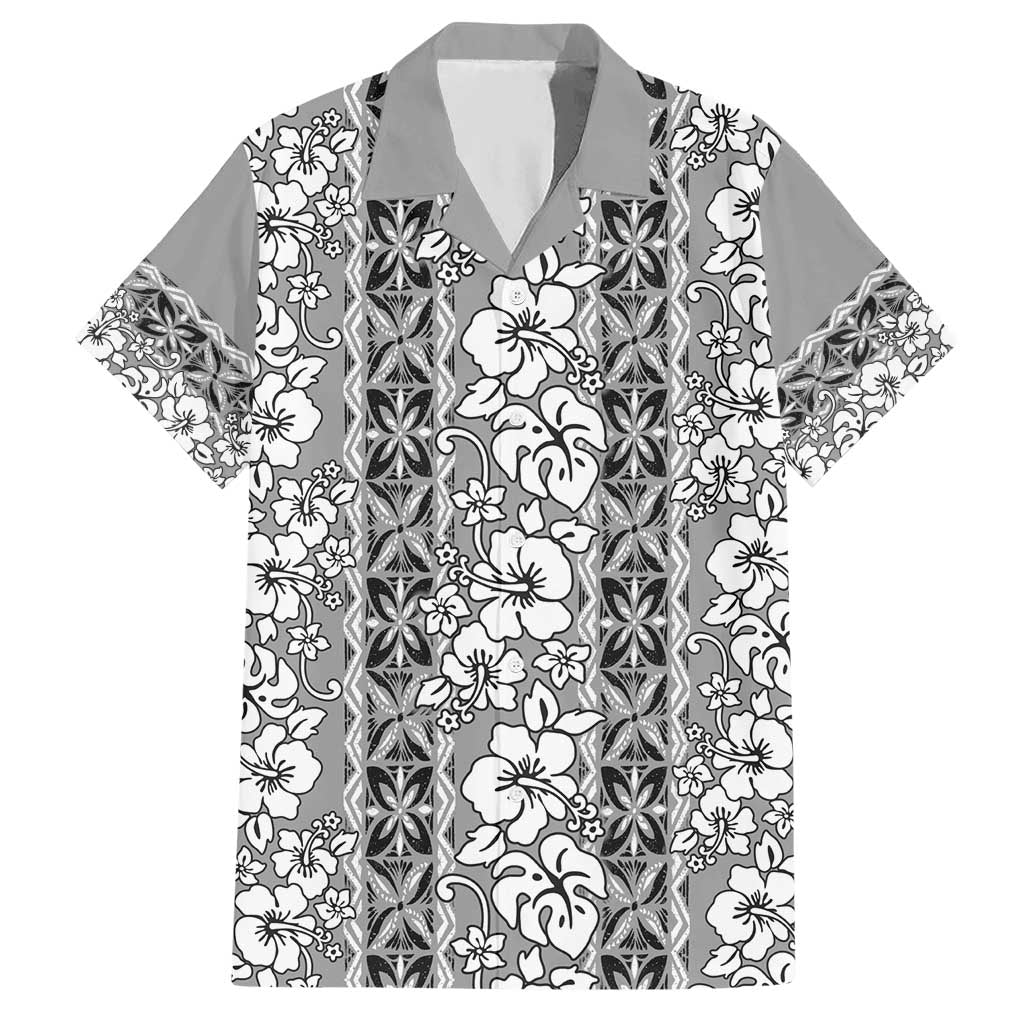 Hawaii Vintage Gray Hibiscus Tapa Pattern Hawaiian Shirt LT05 Gray - Polynesian Pride