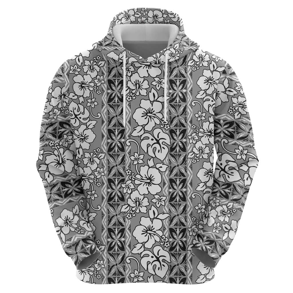 Hawaii Vintage Gray Hibiscus Tapa Pattern Hoodie LT05 - Polynesian Pride