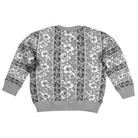 Hawaii Vintage Gray Hibiscus Tapa Pattern Kid Ugly Christmas Sweater LT05 - Polynesian Pride