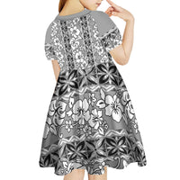 Hawaii Vintage Gray Hibiscus Tapa Pattern Kid Short Sleeve Dress LT05 - Polynesian Pride