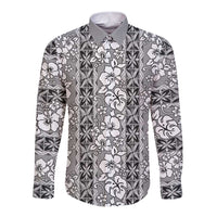 Hawaii Vintage Gray Hibiscus Tapa Pattern Long Sleeve Button Shirt LT05 Unisex Gray - Polynesian Pride