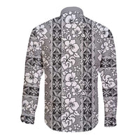 Hawaii Vintage Gray Hibiscus Tapa Pattern Long Sleeve Button Shirt LT05 - Polynesian Pride
