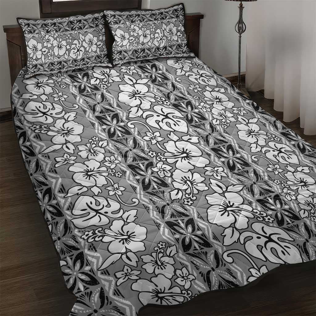 Hawaii Vintage Gray Hibiscus Tapa Pattern Quilt Bed Set LT05 Gray - Polynesian Pride