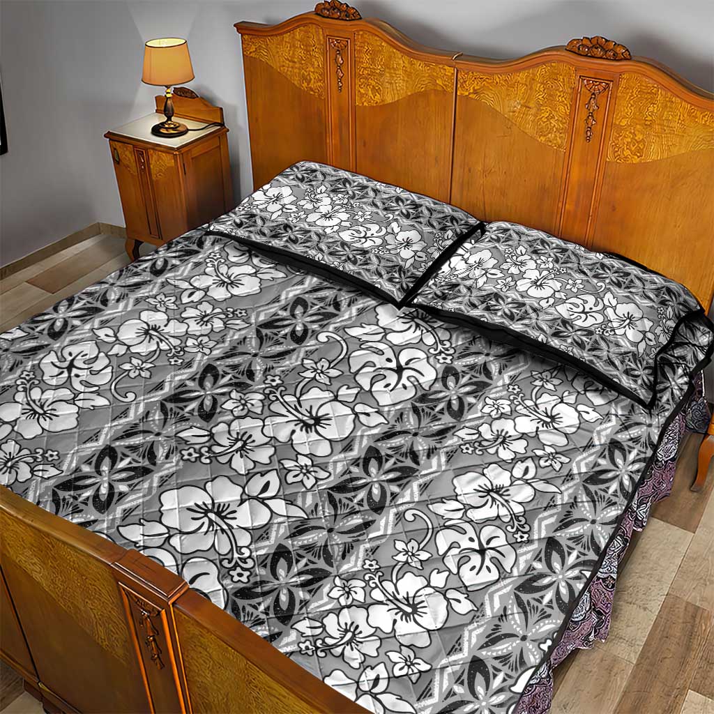 Hawaii Vintage Gray Hibiscus Tapa Pattern Quilt Bed Set LT05 - Polynesian Pride