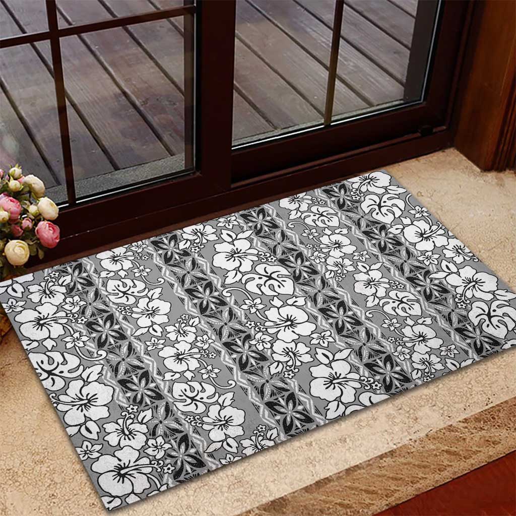 Hawaii Vintage Gray Hibiscus Tapa Pattern Rubber Doormat LT05 - Polynesian Pride