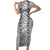 Hawaii Vintage Gray Hibiscus Tapa Pattern Short Sleeve Bodycon Dress