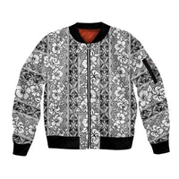 Hawaii Vintage Gray Hibiscus Tapa Pattern Sleeve Zip Bomber Jacket LT05 Unisex Gray - Polynesian Pride