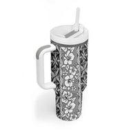Hawaii Vintage Gray Hibiscus Tapa Pattern Tumbler With Handle LT05 - Polynesian Pride