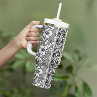 Hawaii Vintage Gray Hibiscus Tapa Pattern Tumbler With Handle LT05 - Polynesian Pride
