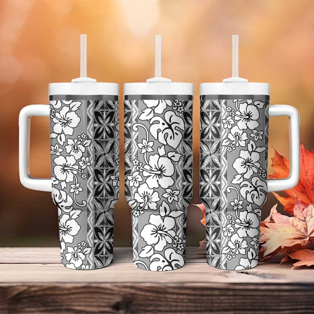 Hawaii Vintage Gray Hibiscus Tapa Pattern Tumbler With Handle LT05 - Polynesian Pride