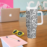 Hawaii Vintage Gray Hibiscus Tapa Pattern Tumbler With Handle LT05 - Polynesian Pride
