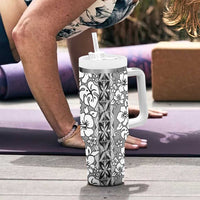 Hawaii Vintage Gray Hibiscus Tapa Pattern Tumbler With Handle LT05 - Polynesian Pride