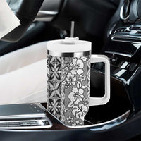 Hawaii Vintage Gray Hibiscus Tapa Pattern Tumbler With Handle LT05 - Polynesian Pride