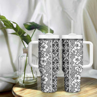 Hawaii Vintage Gray Hibiscus Tapa Pattern Tumbler With Handle LT05 - Polynesian Pride