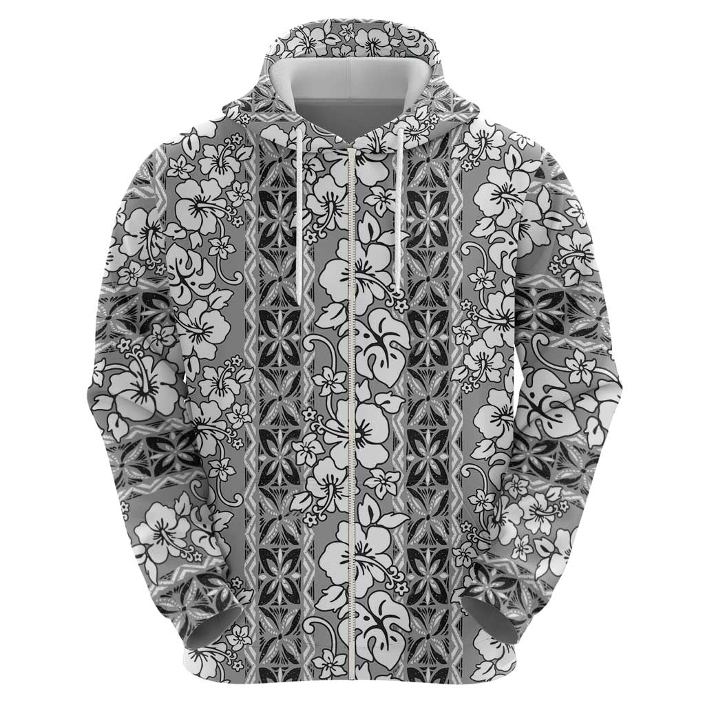 Hawaii Vintage Gray Hibiscus Tapa Pattern Zip Hoodie LT05 - Polynesian Pride