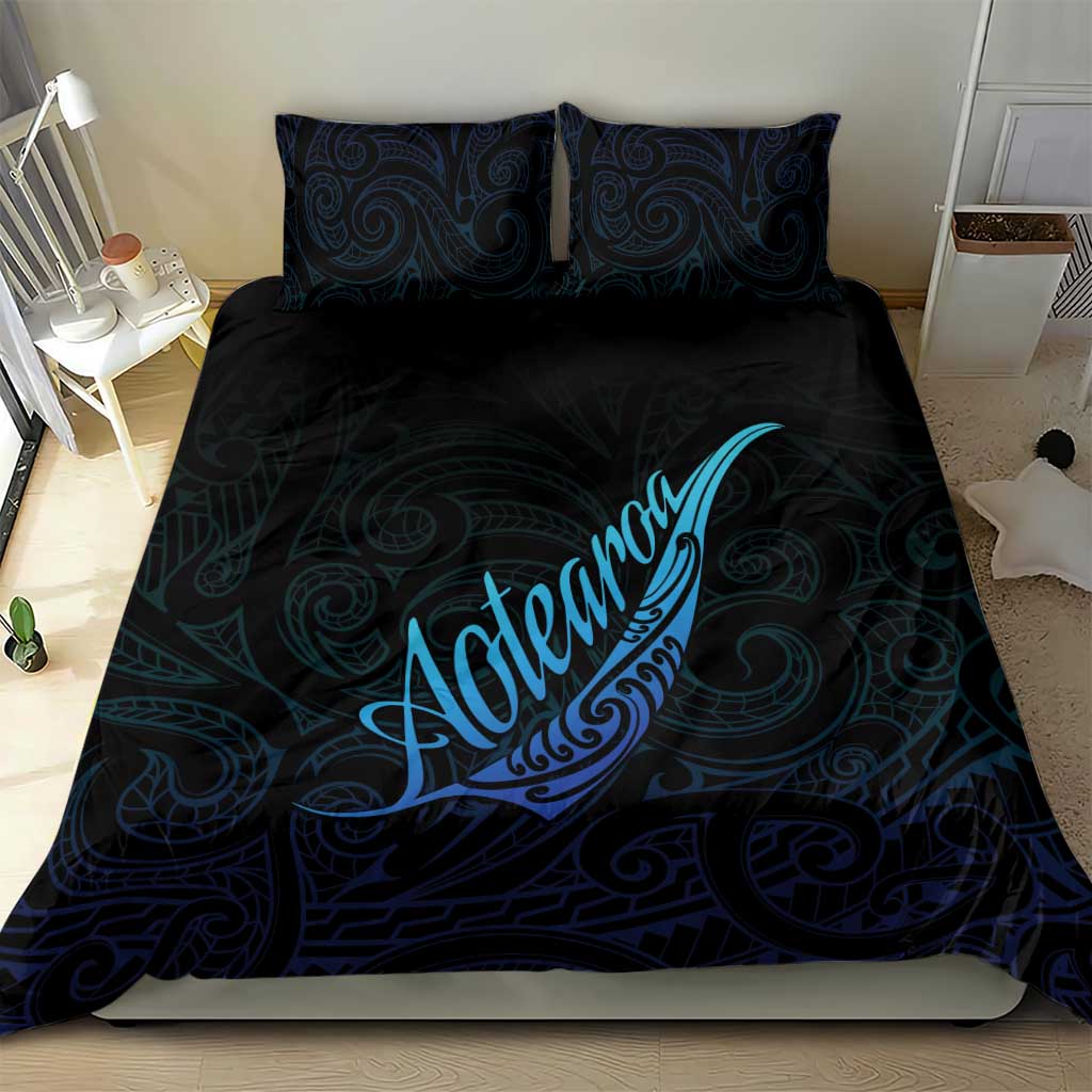 Aotearoa New Zealand Bedding Set Koru Fern Blue Gradient LT05 - Polynesian Pride