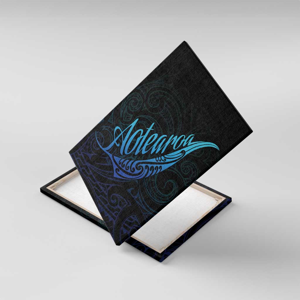 Aotearoa New Zealand Canvas Wall Art Koru Fern Blue Gradient LT05 With Frame Blue - Polynesian Pride