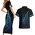 Aotearoa New Zealand Couples Matching Short Sleeve Bodycon Dress and Hawaiian Shirt Koru Fern Blue Gradient