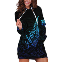 Aotearoa New Zealand Hoodie Dress Koru Fern Blue Gradient LT05 Blue - Polynesian Pride