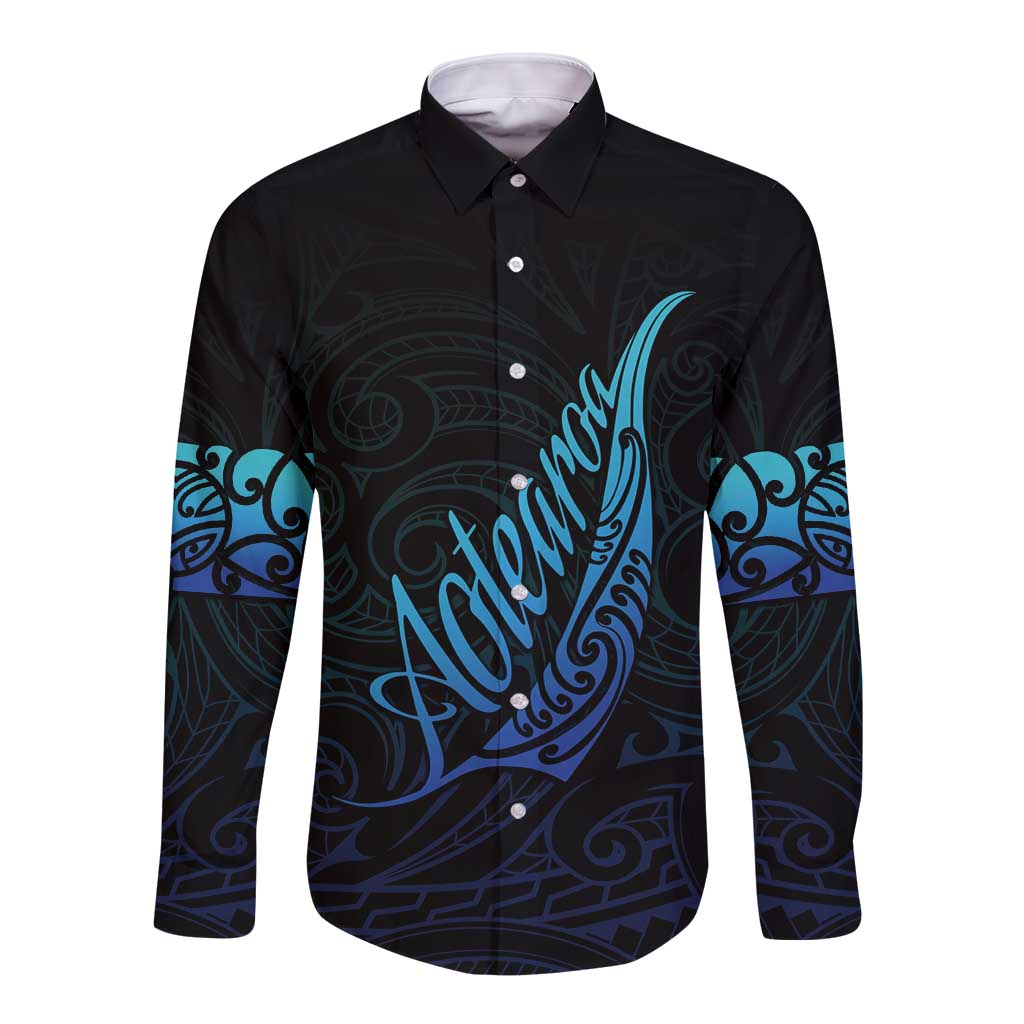 Aotearoa New Zealand Long Sleeve Button Shirt Koru Fern Blue Gradient LT05 Unisex Blue - Polynesian Pride