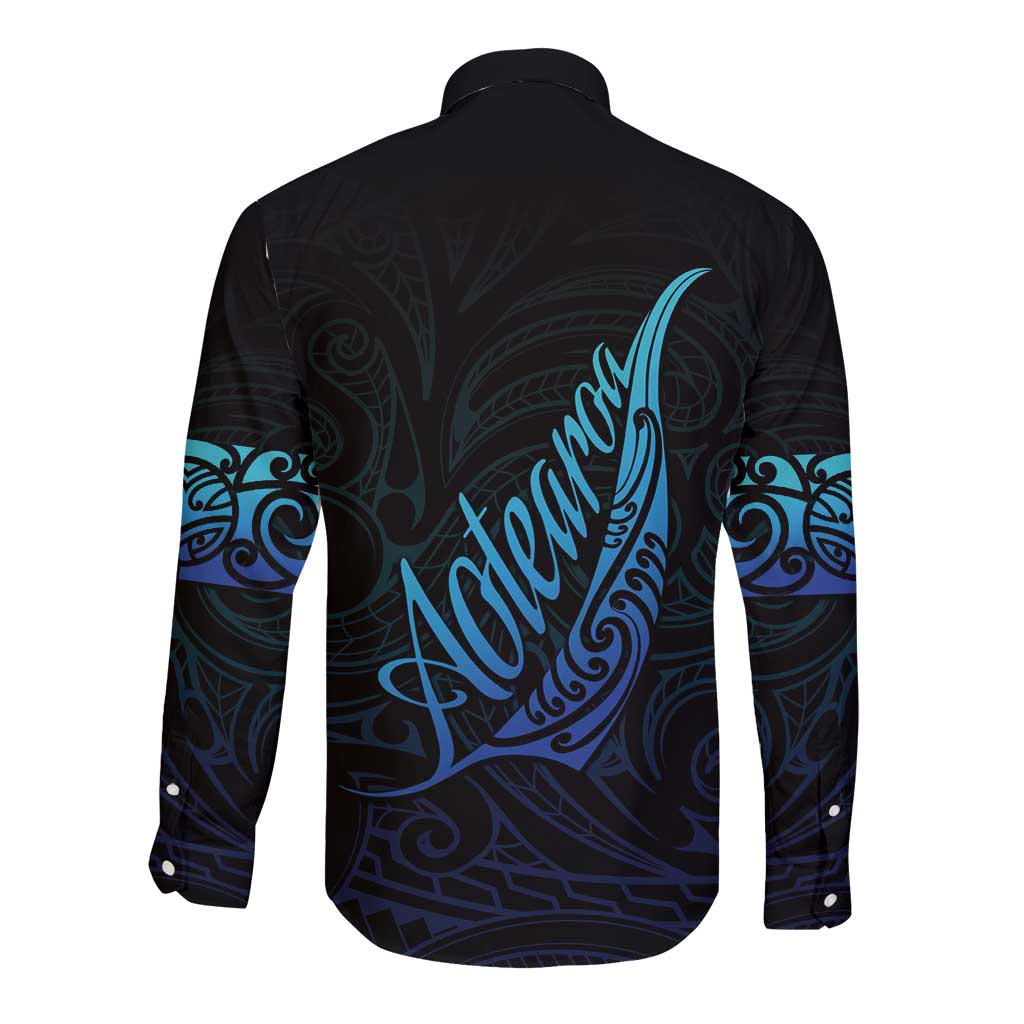 Aotearoa New Zealand Long Sleeve Button Shirt Koru Fern Blue Gradient LT05 - Polynesian Pride