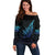 Aotearoa New Zealand Off Shoulder Sweater Koru Fern Blue Gradient