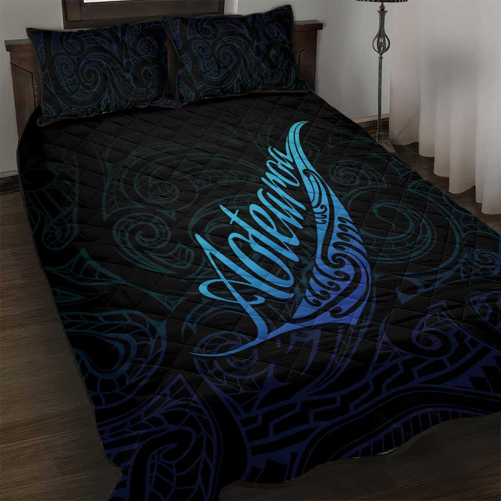 Aotearoa New Zealand Quilt Bed Set Koru Fern Blue Gradient