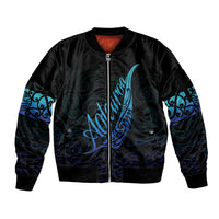 Aotearoa New Zealand Sleeve Zip Bomber Jacket Koru Fern Blue Gradient LT05 Unisex Blue - Polynesian Pride
