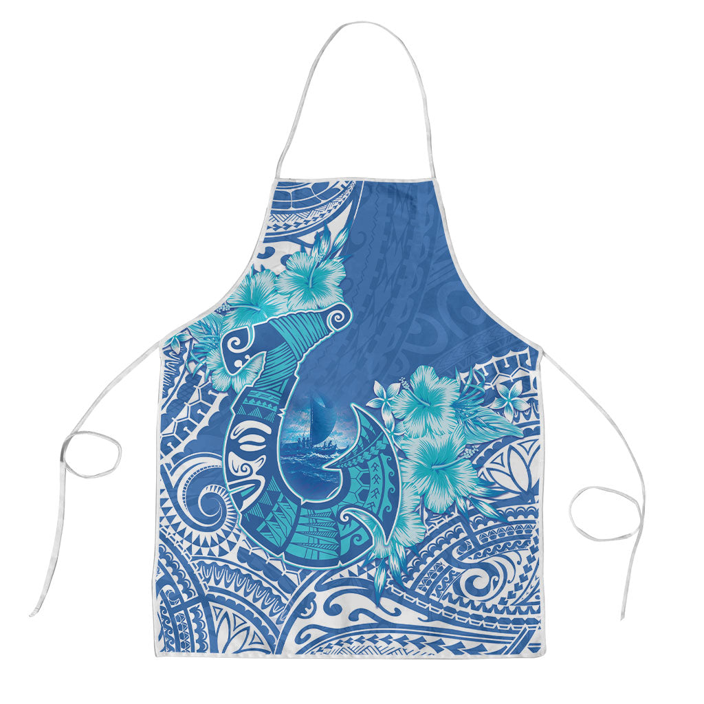 Hawaii Discoverers Day Apron Polynesian Fish Hook With Hibiscus Blue LT05 Blue - Polynesian Pride