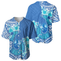 Hawaii Discoverers Day Baseball Jersey Polynesian Fish Hook With Hibiscus Blue