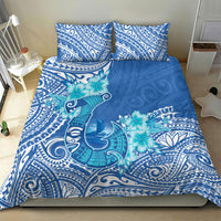 Hawaii Discoverers Day Bedding Set Polynesian Fish Hook With Hibiscus Blue