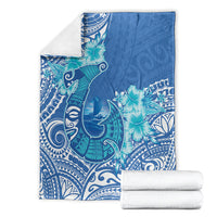 Hawaii Discoverers Day Blanket Polynesian Fish Hook With Hibiscus Blue