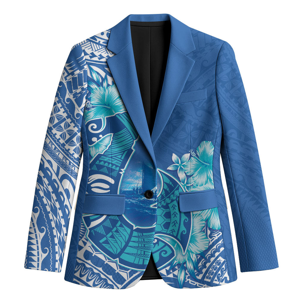 Hawaii Discoverers Day Blazer Polynesian Fish Hook With Hibiscus Blue LT05 Unisex Blue - Polynesian Pride